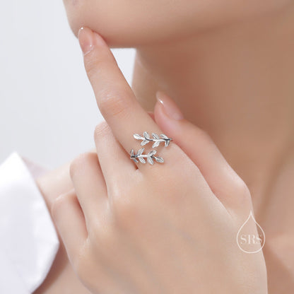 Sterling Silver Olive Leaf Ring, Adjustable Sized Ring, Friendship Ring, Olive Branch Nature Inspired Jewellery US 5 - 8
