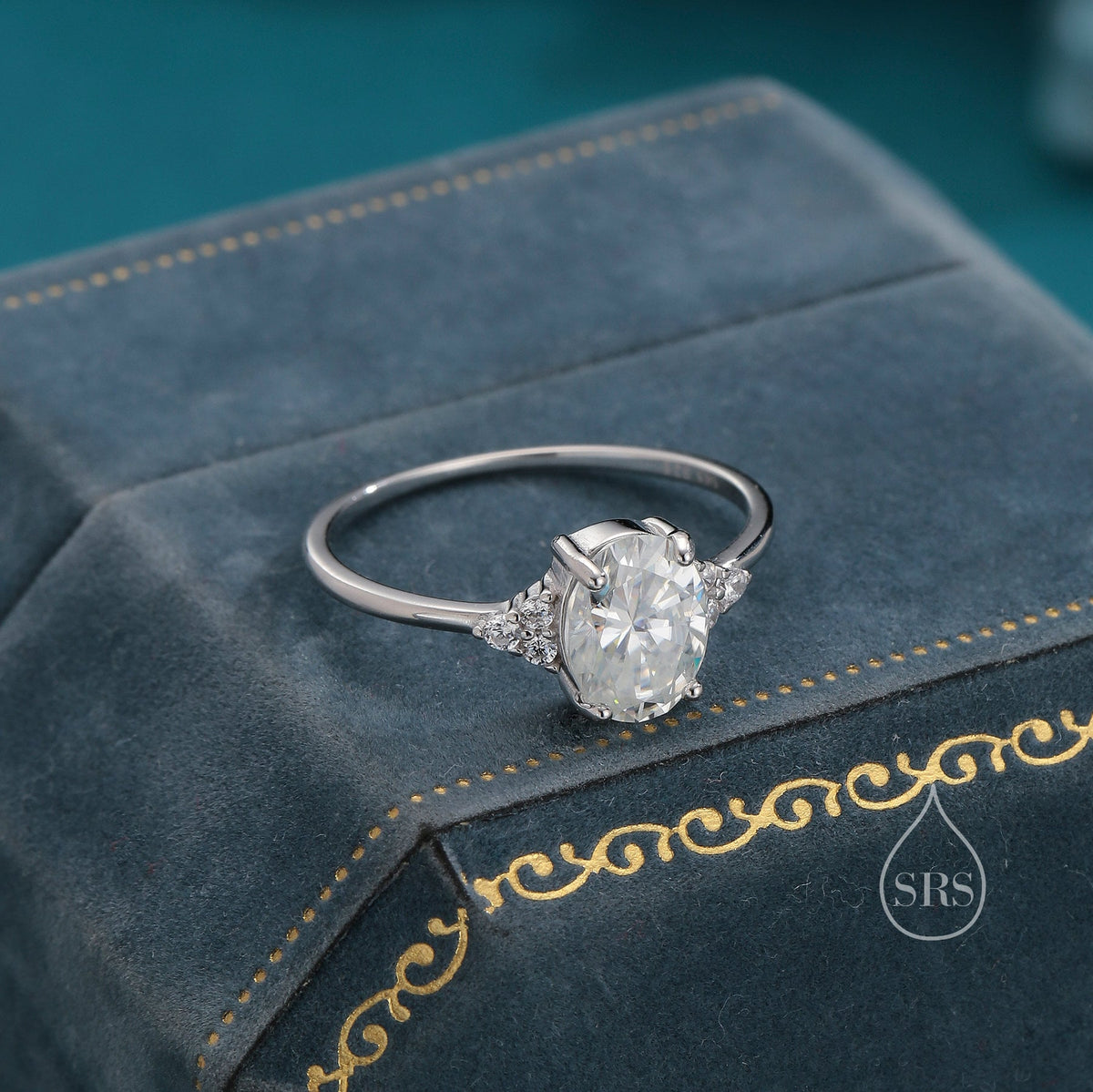 1.25 Ct Moissanite Oval Ring in Sterling Silver, Vintage Inspired Design, US 5 - 8, 1 carat Moissanite Ring