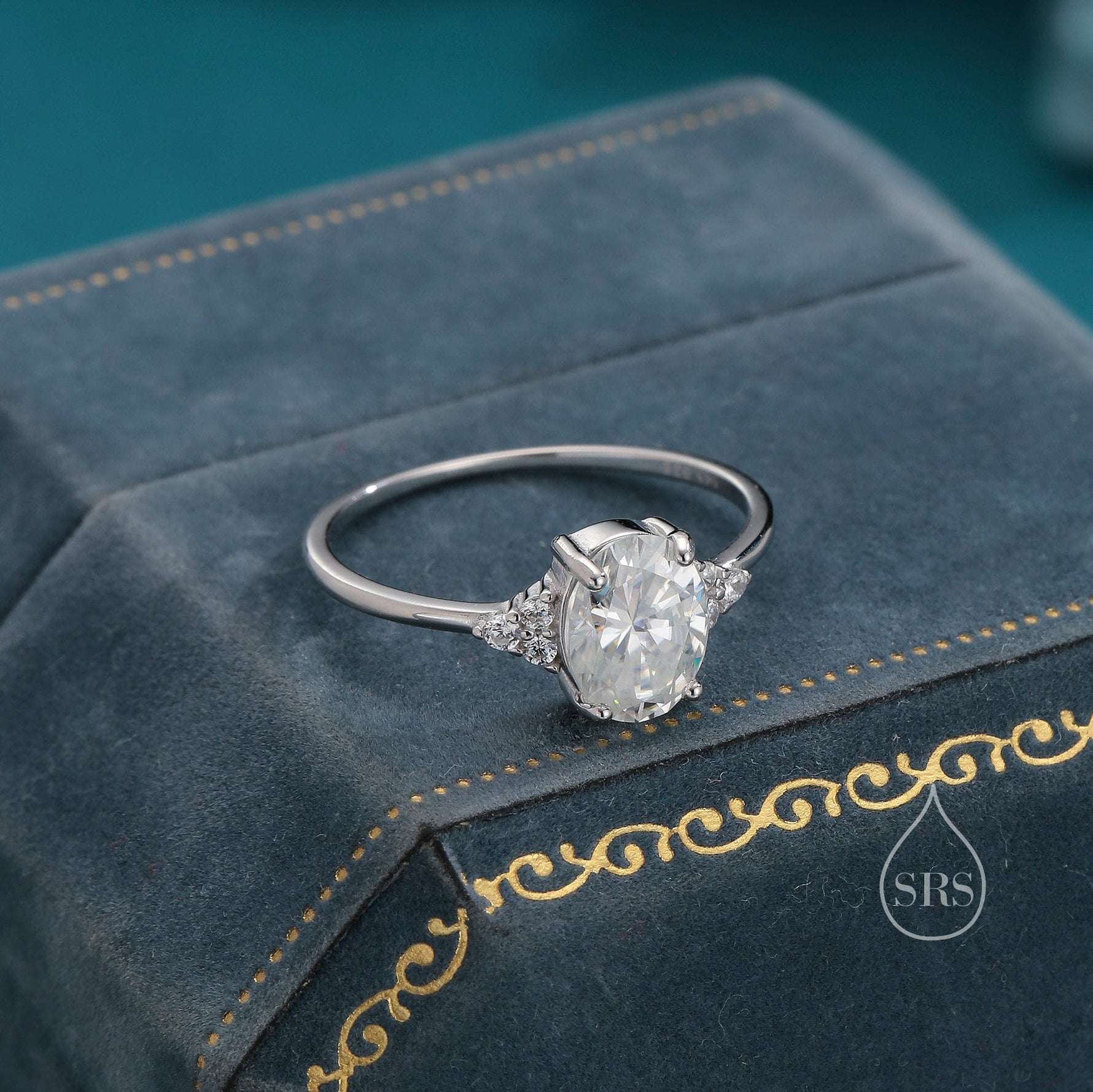 1.25 Ct Moissanite Oval Ring in Sterling Silver, Vintage Inspired Design, US 5 - 8, 1 carat Moissanite Ring