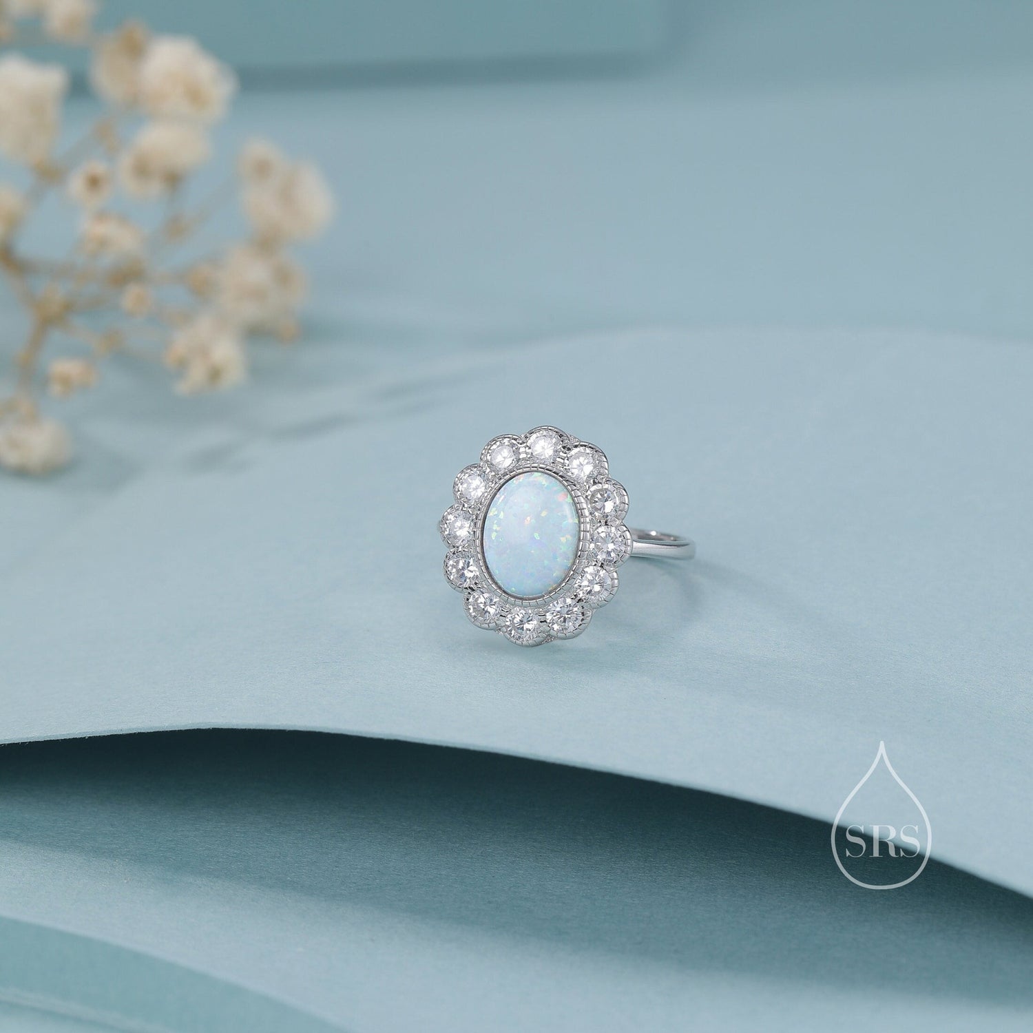 Vintage Opal CZ Halo Ring