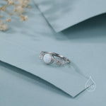 White Opal Olive Leaf Ring in Sterling Silver, Adjustable Olive Leaf Ring, Botanical Ring, Leaf Ring with Lab Opal, Simulated Opal Ring