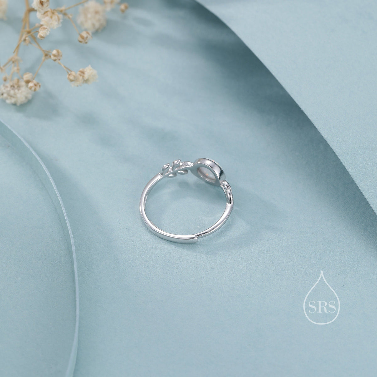 White Opal and Olive Leaf Gemstone Ring