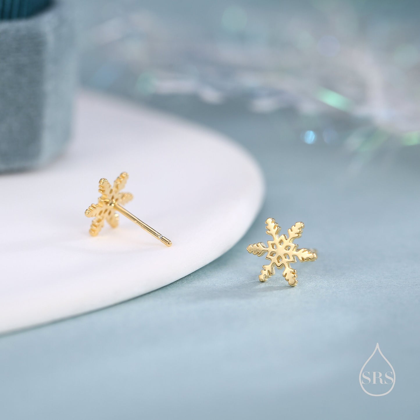 Snowflake Stud Earrings in Sterling Silver, Small Snow Earrings, Available in Three Finishes - Silver, Gold and Rose Gold, Dainty Snowflake