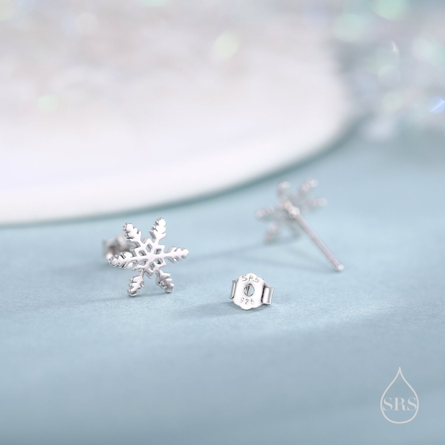 Snowflake Stud Earrings in Sterling Silver, Small Snow Earrings, Available in Three Finishes - Silver, Gold and Rose Gold, Dainty Snowflake