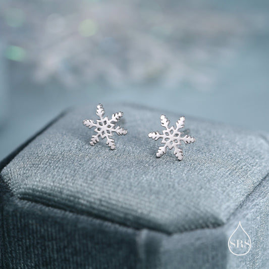 Snowflake Stud Earrings in Sterling Silver, Small Snow Earrings, Available in Three Finishes - Silver, Gold and Rose Gold, Dainty Snowflake