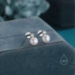 Tiny Genuine Pearl and CZ 16G Internally Threaded Flat Back Earrings in Sterling Silver