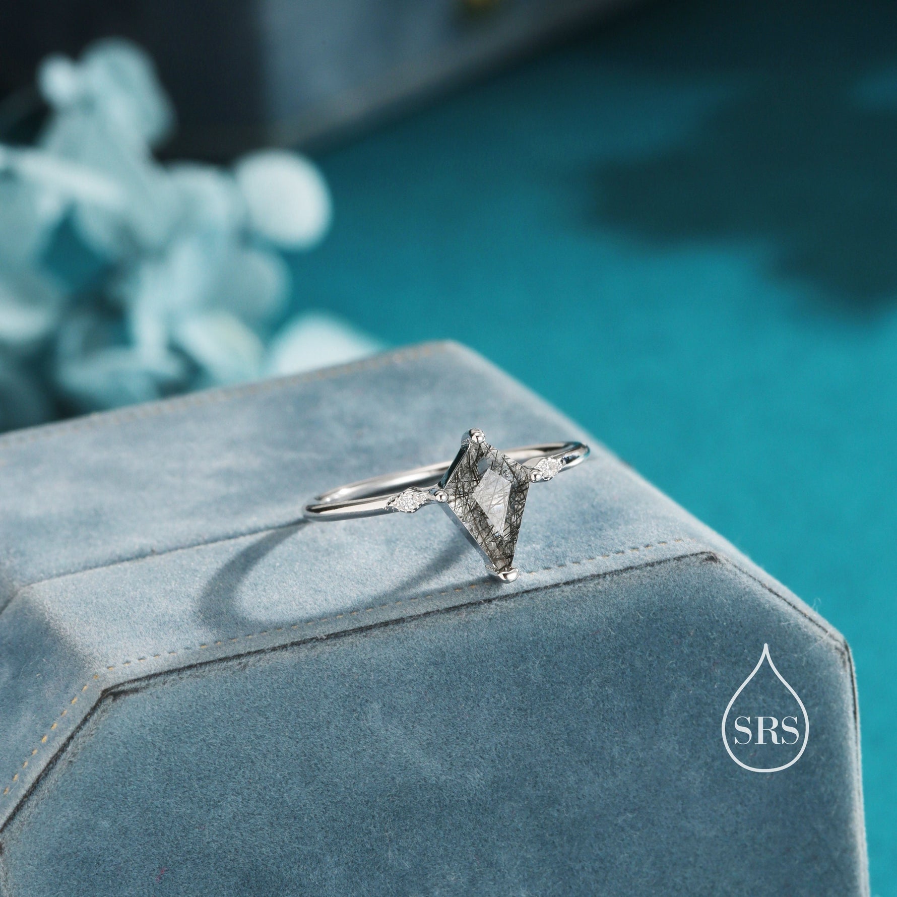 1 Carat Rhombus Cut Rutilated Quartz Classic Single Stone Engagement Ring in Sterling Silver, Kite Shape Rutilated Quartz Ring, US 5-8