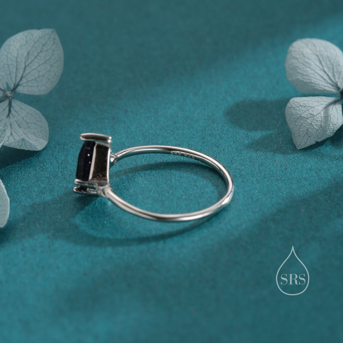 1 Carat Rhombus Cut Blue Sandstone Ring in Sterling Silver, Kite Shape Blue Sandstone Ring, US 5-8