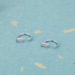 Vertical Baguette Cut CZ Huggie Hoop Earrings in Sterling Silver, Silver or Gold, Open Hoops, Pull-Through Threader Earrings