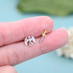 Mismatched Dragon and Sword Stud Earrings in Sterling Silver, Asymmetric Dragon Earrings