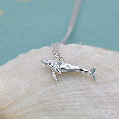 Tiny 3D Whale Pendant Necklace in Sterling Silver, Silver or Gold or Rose Gold Finish, Dainty Whale Fish Necklace, Whale Necklace