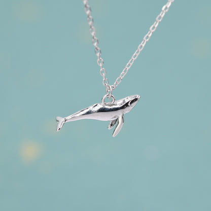 Tiny 3D Whale Pendant Necklace in Sterling Silver, Silver or Gold or Rose Gold Finish, Dainty Whale Fish Necklace, Whale Necklace