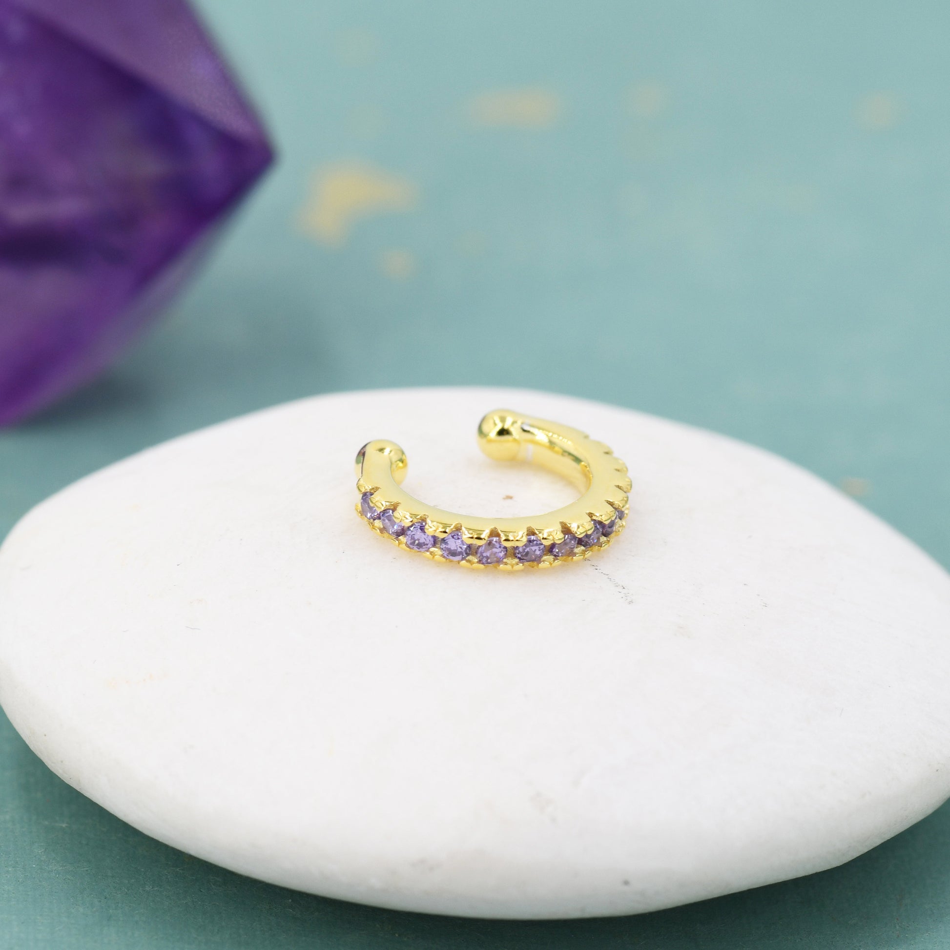 Amethyst Purple CZ Ear Cuff in Sterling Silver, Silver or Gold, Simple Piercing Free Earrings, Minimalist Ear Cuff, Purple CZ Ear Cuff