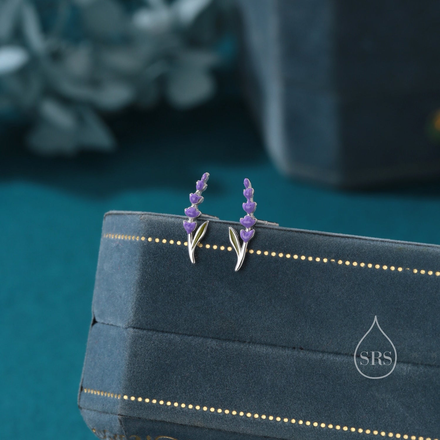 Super Tiny Sterling Silver Lavender Stud Earrings, Handpainted Enamel Lavender Earrings, Silver or Gold, Purple Lavender Earrings
