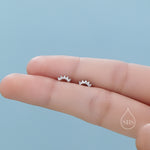 Extra Tiny Curved Bar CZ 16G Internally Threaded Flat Back Earrings in Sterling Silver