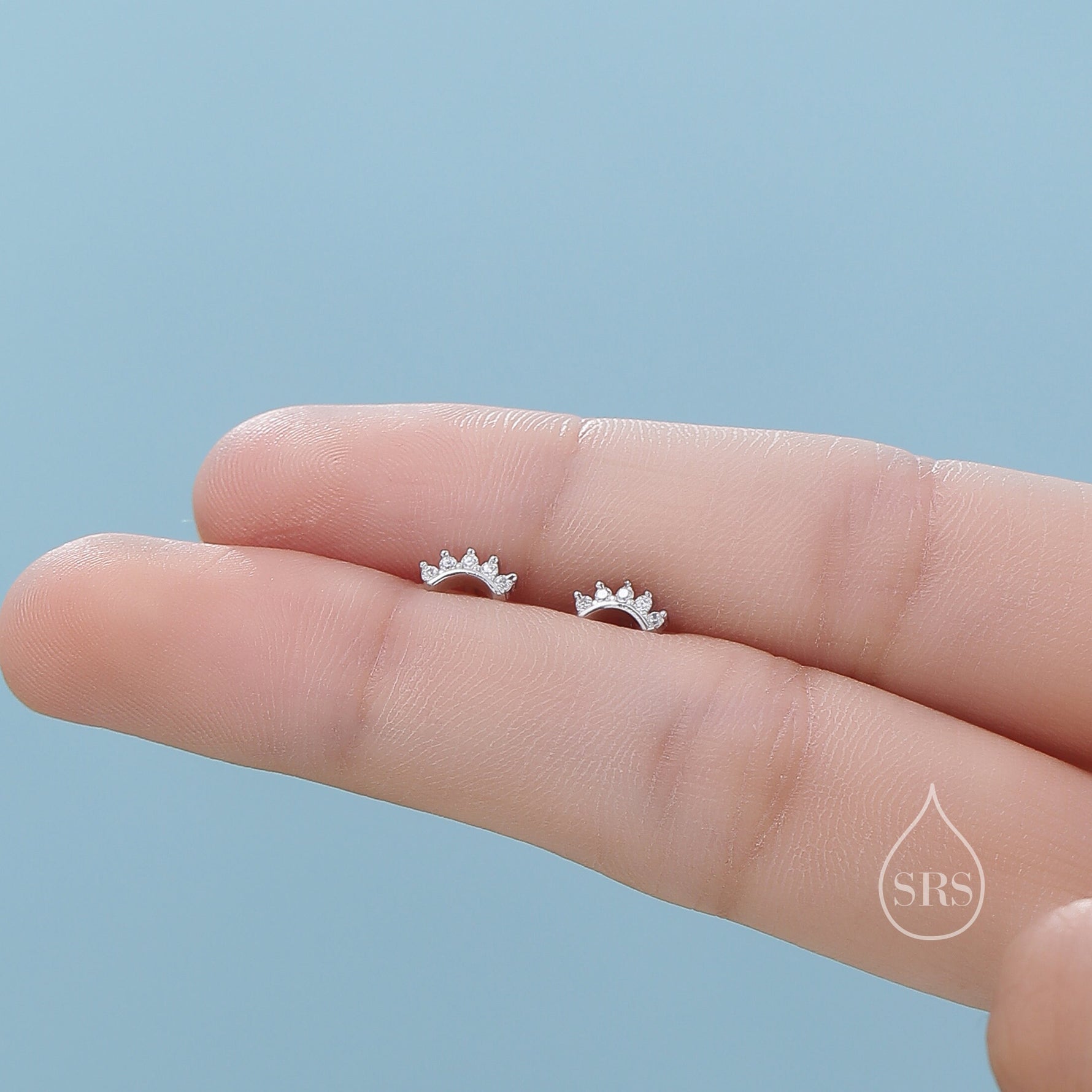Extra Tiny Curved Bar CZ 16G Internally Threaded Flat Back Earrings in Sterling Silver