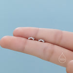 Extra Tiny Curved Bar CZ Stud Earrings / Screw Back Earrings in Sterling Silver, Silver or Gold, Geometric Tiny Three Star CZ Earrings
