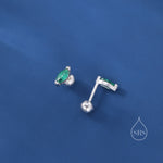 Sterling Silver Emerald Green Marquise 18G Screw Back Earrings