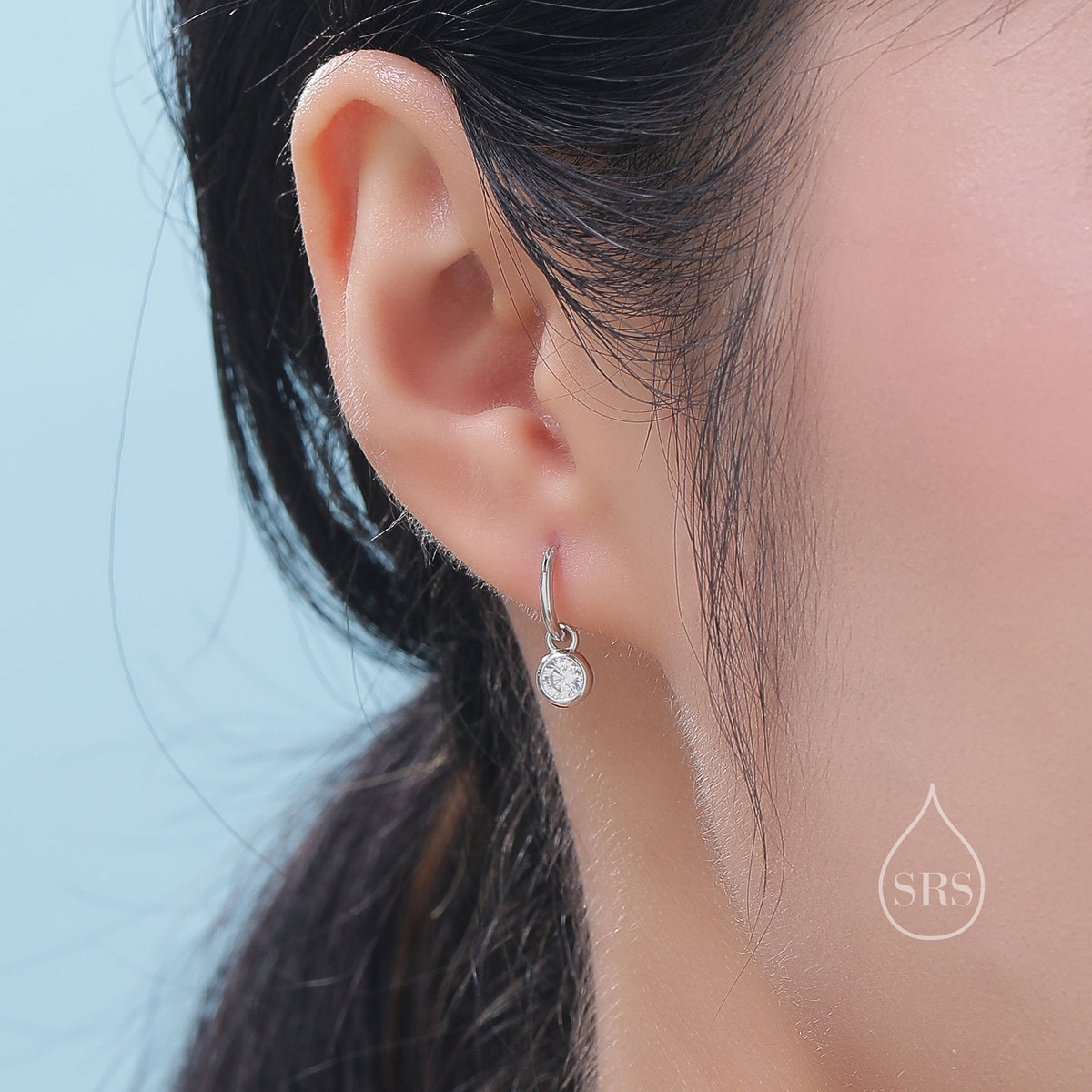 Dangle CZ Huggie Hoop Earrings in Sterling Silver with Sleeper Hoops, Detachable, Silver or Gold or Rose Gold, CZ Skinny Hoops
