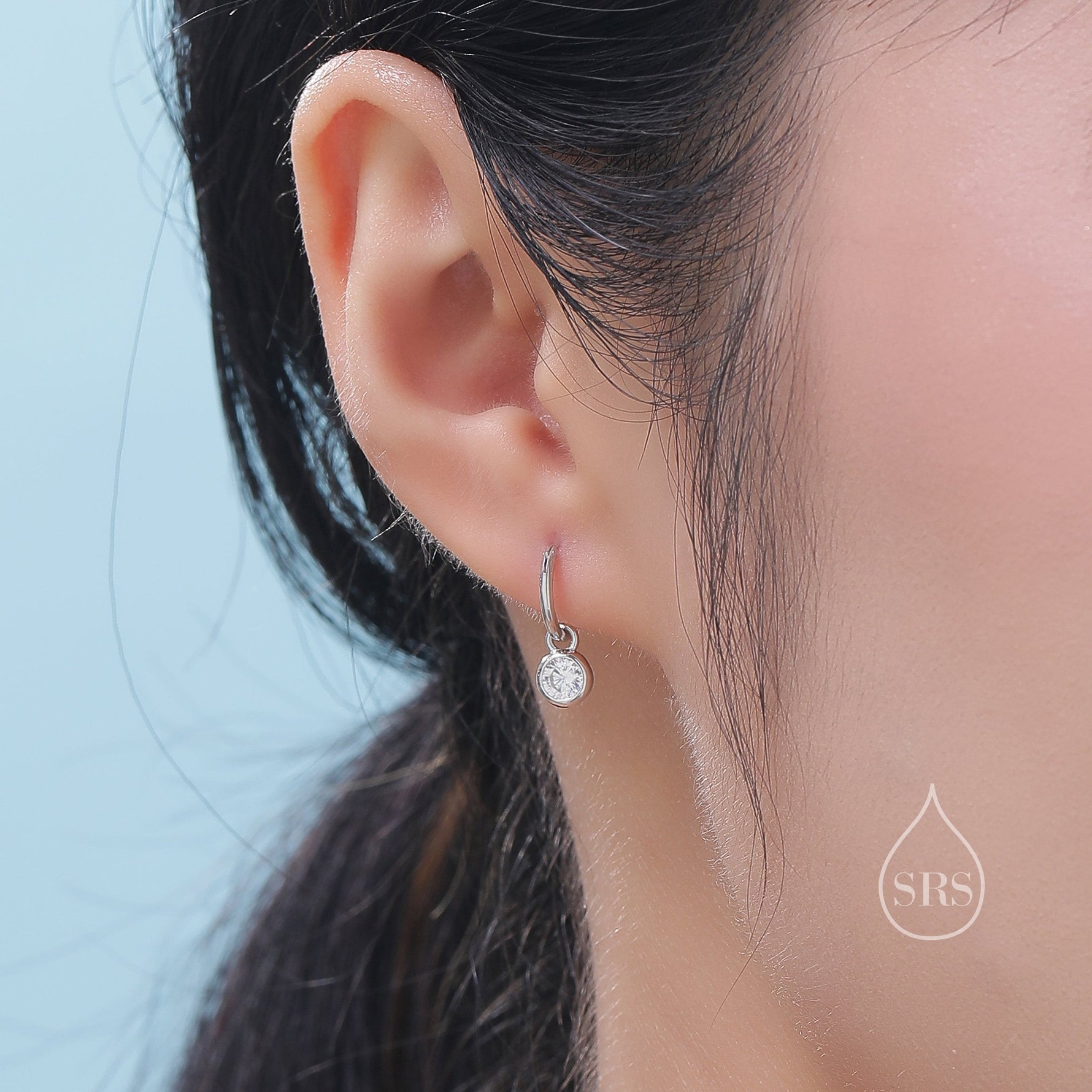 Dangle CZ Huggie Hoop Earrings in Sterling Silver with Sleeper Hoops, Detachable, Silver or Gold or Rose Gold, CZ Skinny Hoops