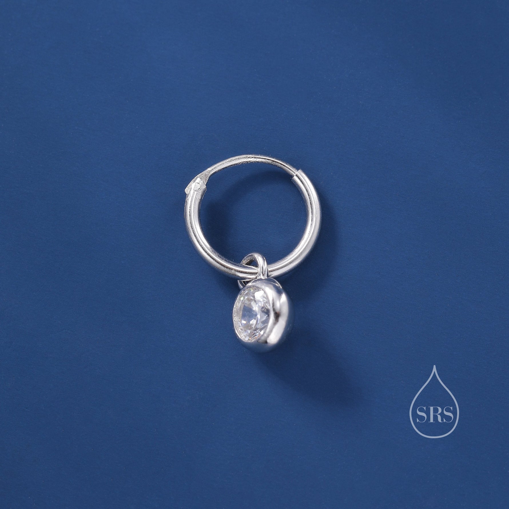 Dangle CZ Huggie Hoop Earrings in Sterling Silver with Sleeper Hoops, Detachable, Silver or Gold or Rose Gold, CZ Skinny Hoops