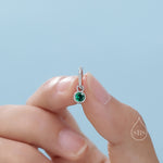 Emerald Green CZ Huggie Hoop Earrings in Sterling Silver with Sleeper Hoops, Detachable, Silver or Gold or Rose Gold, CZ Skinny Hoops