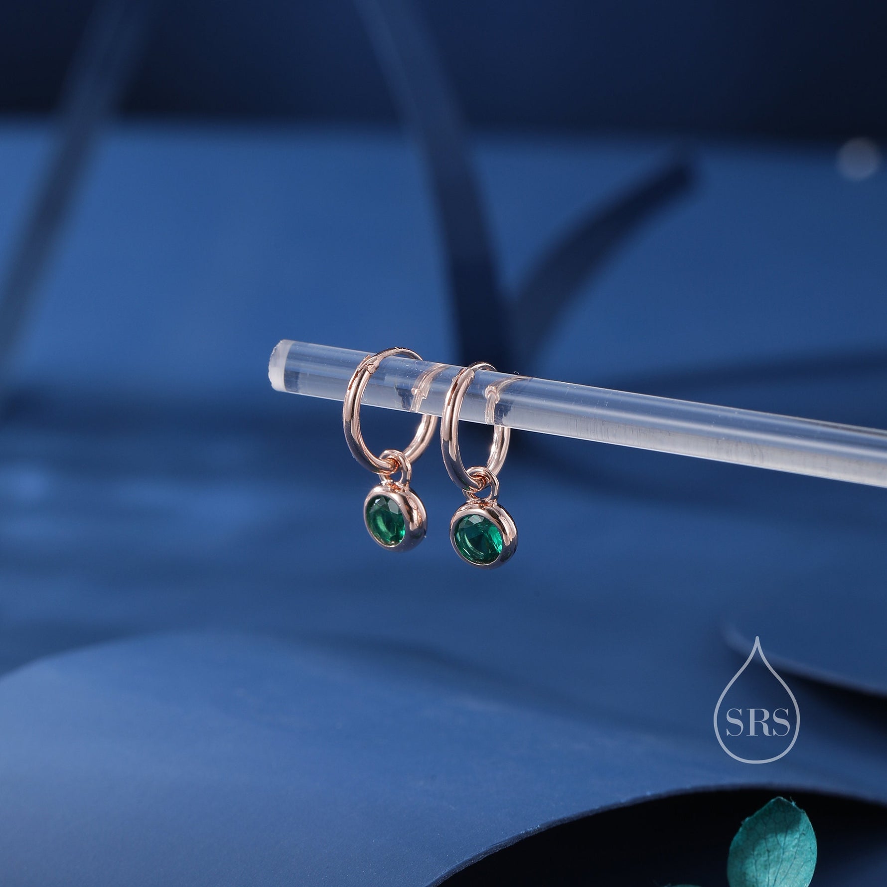 Emerald Green CZ Huggie Hoop Earrings in Sterling Silver with Sleeper Hoops, Detachable, Silver or Gold or Rose Gold, CZ Skinny Hoops
