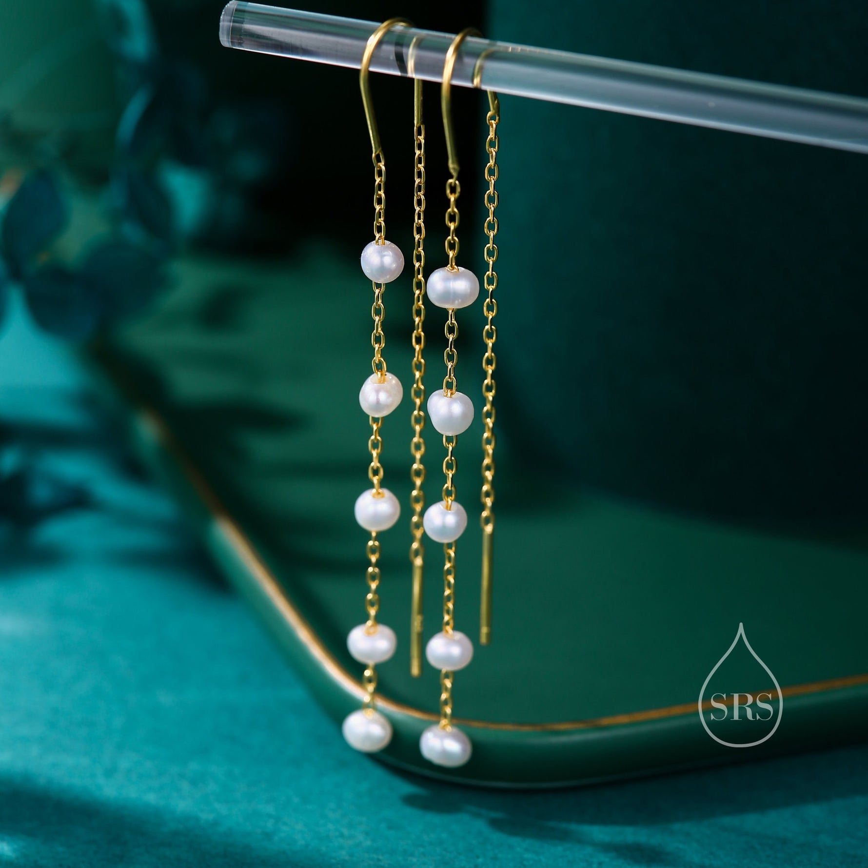 Genuine Freshwater Pearl U Shape Threader Earrings in Sterling Silver, Natural Pearl, Silver or Gold Finish Ear Threaders, Long Threaders,