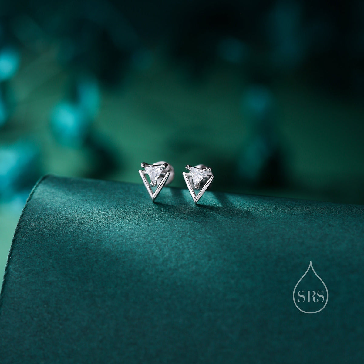 Tiny Double Triangle Arrow Arrowhead Stud Earrings, Rose Gold over Sterling Silver, Chevron Geometric Minimalist Design
