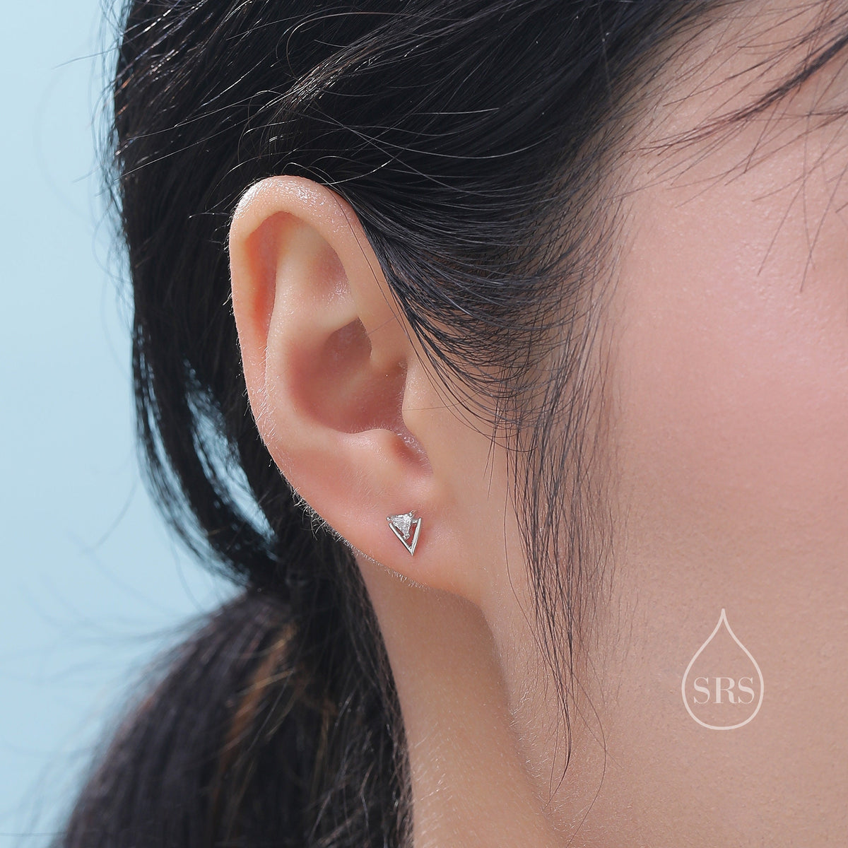 Tiny Double Triangle Arrow Arrowhead Stud Earrings, Rose Gold over Sterling Silver, Chevron Geometric Minimalist Design