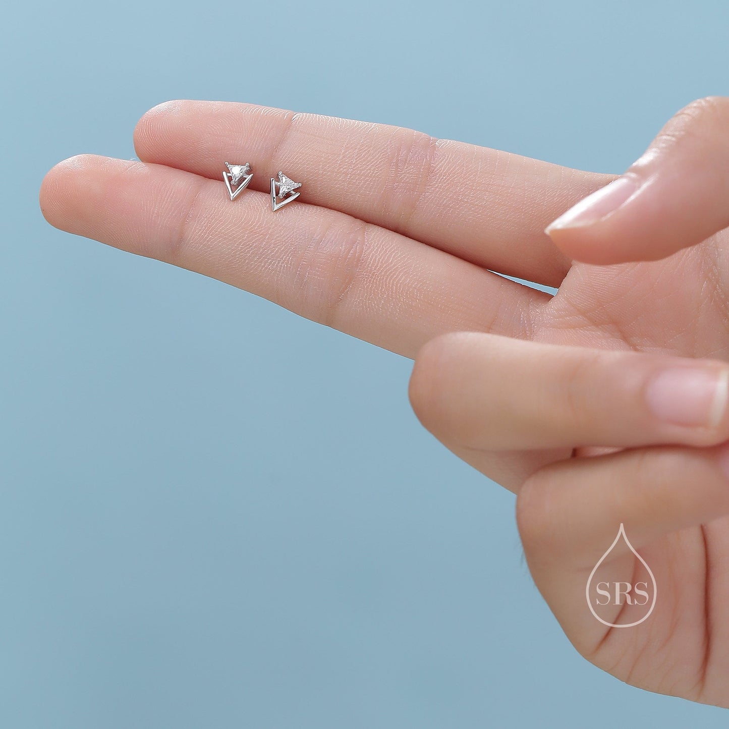 Tiny Double Triangle Arrowhead Internally Threaded Flat Back / Screw Back Stud Earrings – Chevron Geometric Minimalist Design