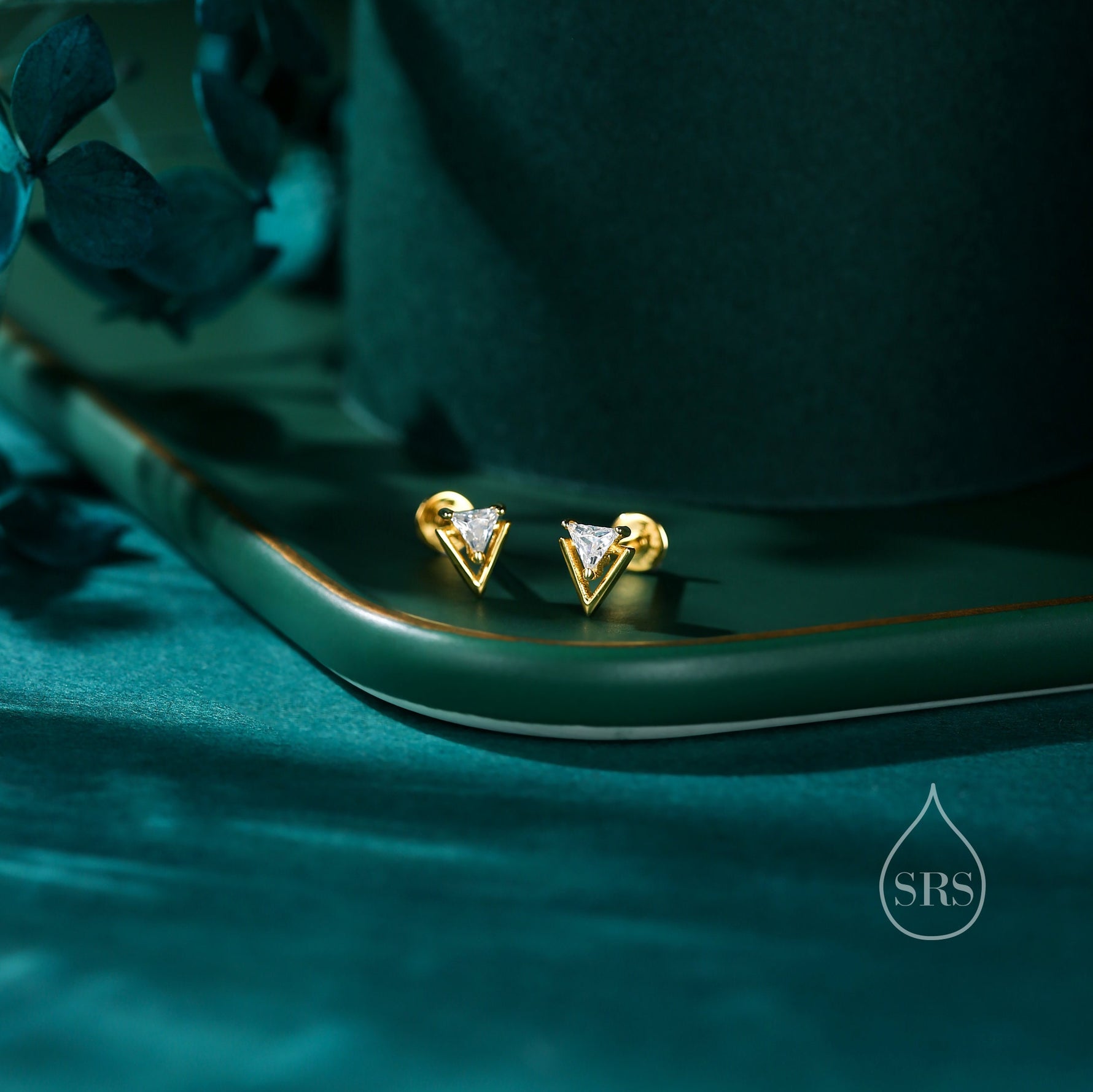 Tiny Double Triangle Arrowhead 16G Internally Threaded Flat Back Earrings in Sterling Silver