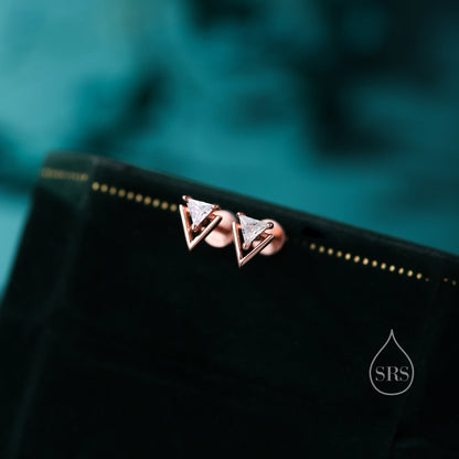 Tiny Double Triangle Arrowhead Internally Threaded Flat Back / Screw Back Stud Earrings – Chevron Geometric Minimalist Design