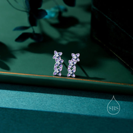 Hand Painted Enamel Hydrangea Flower Bouquet Stud Earrings in Sterling Silver, Available in Three Colours, Enamel Flower Earrings