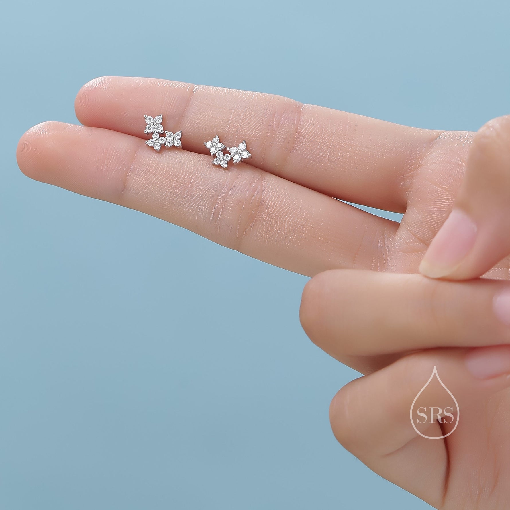 CZ Hydrangea Bouquet Internally Threaded Flat Back/ Screw Back/ Stud Earrings in Sterling Silver, Silver, Gold or Rose Gold, Flower Earrings