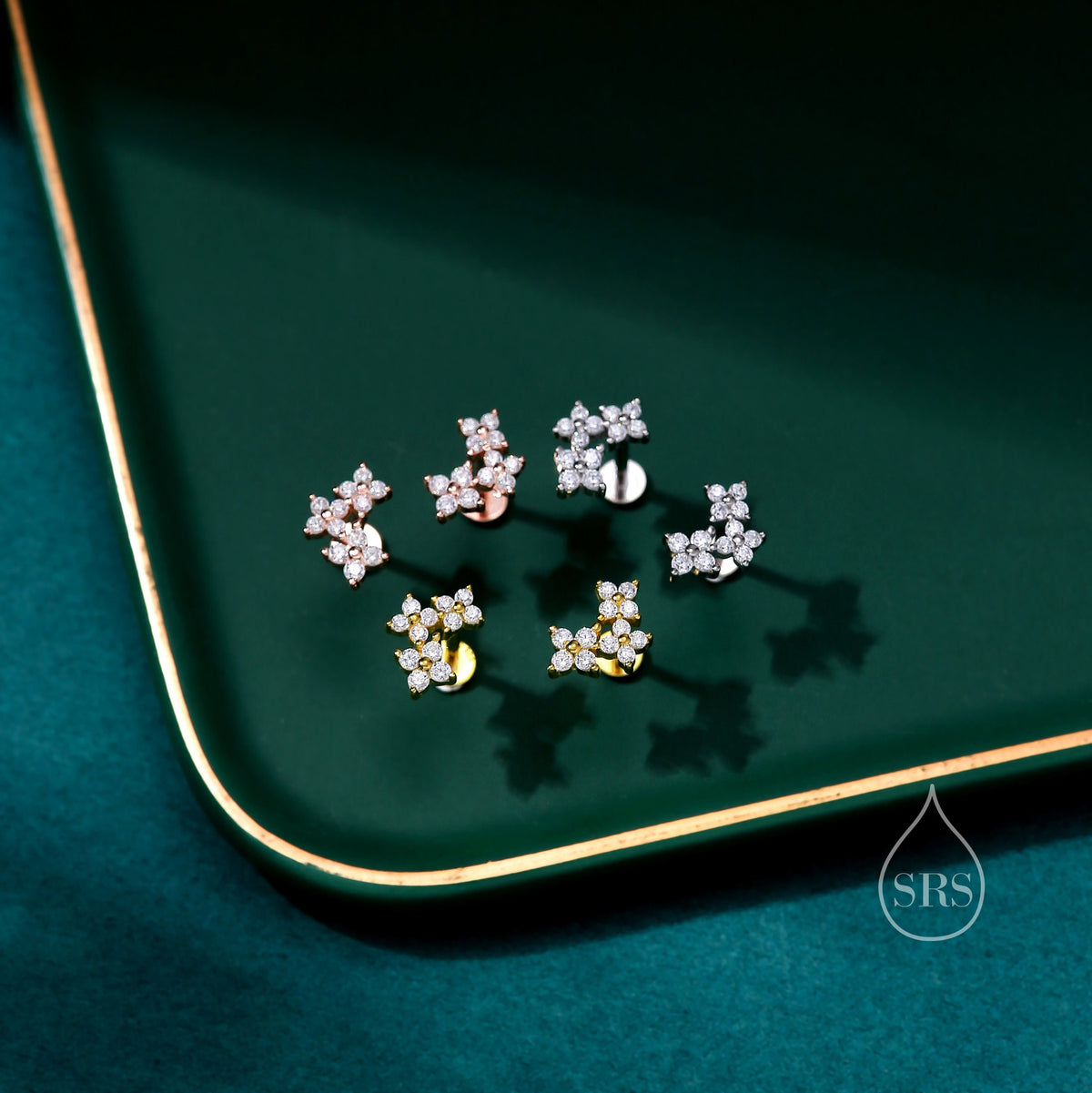 CZ Hydrangea Bouquet Internally Threaded Flat Back/ Screw Back/ Stud Earrings in Sterling Silver, Silver, Gold or Rose Gold, Flower Earrings