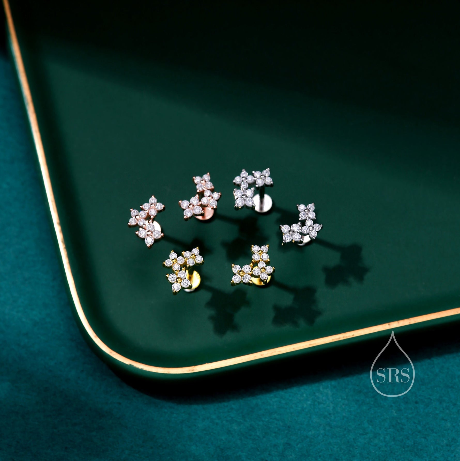 CZ Hydrangea Bouquet Internally Threaded Flat Back/ Screw Back/ Stud Earrings in Sterling Silver, Silver, Gold or Rose Gold, Flower Earrings