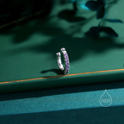 Amethyst Purple CZ Ear Cuff in Sterling Silver, Silver or Gold, Simple Piercing Free Earrings, Minimalist Ear Cuff, Purple CZ Ear Cuff