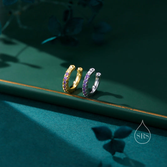 Amethyst Purple CZ Ear Cuff in Sterling Silver, Silver or Gold, Simple Piercing Free Earrings, Minimalist Ear Cuff, Purple CZ Ear Cuff