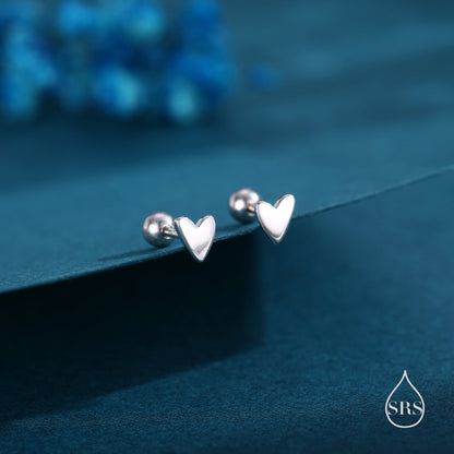 Tiny Heart Flat Back/Screw back(Barbell)/ Stud Earrings in Sterling Silver, Piercing Jewellery, Heart Flat Back Earrings