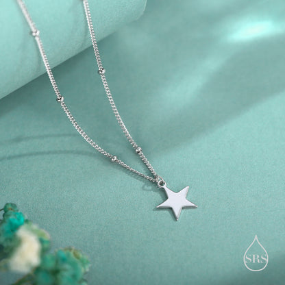 Delicate Star Pendant Necklace in Sterling Silver with a Satellite Chain, Silver or Gold or Rose Gold, Tiny Star Necklace
