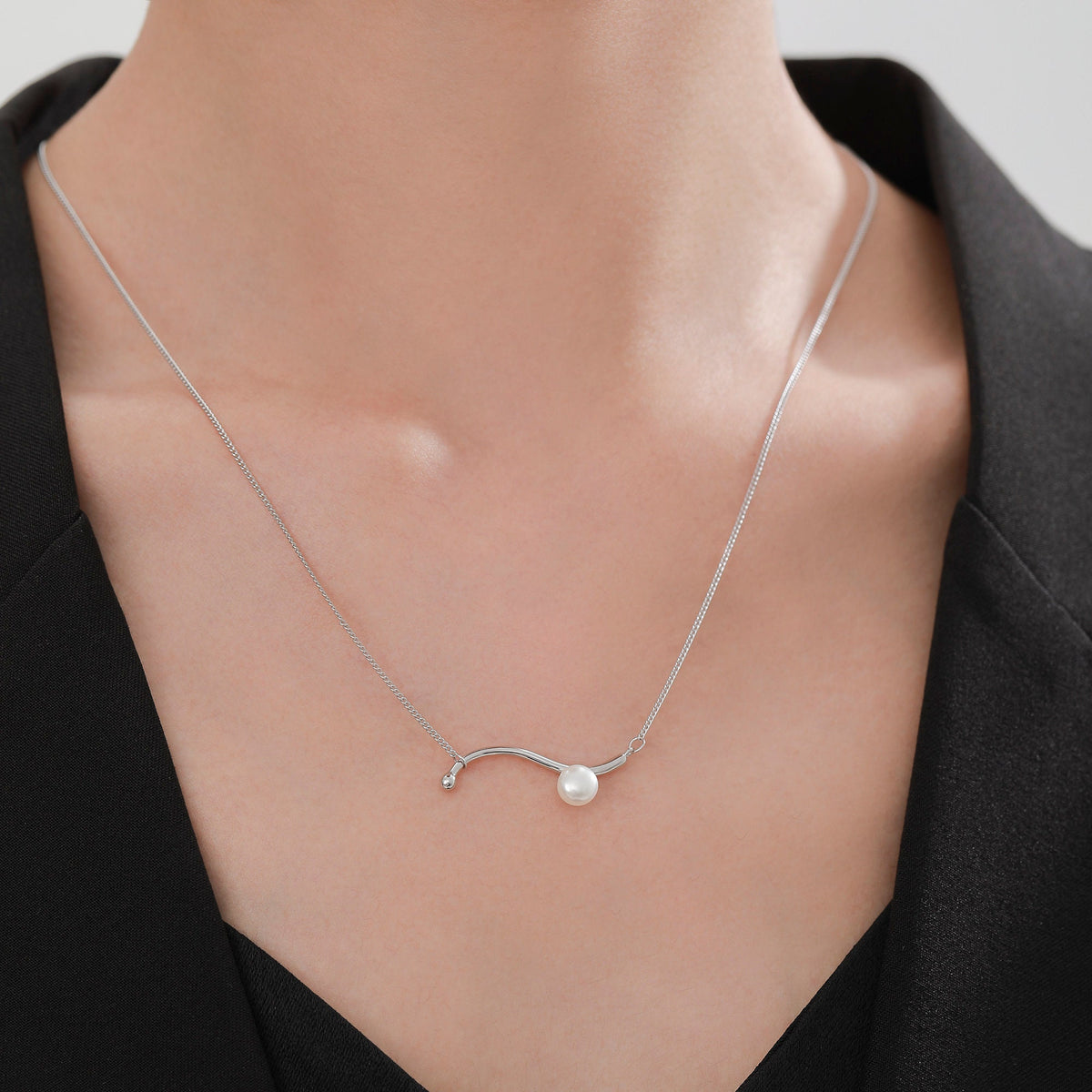 Freshwater Pearl Wave Charm Necklace