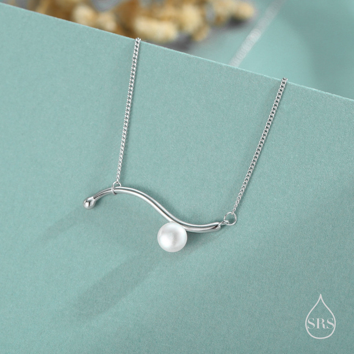 Freshwater Pearl Wave Charm Necklace
