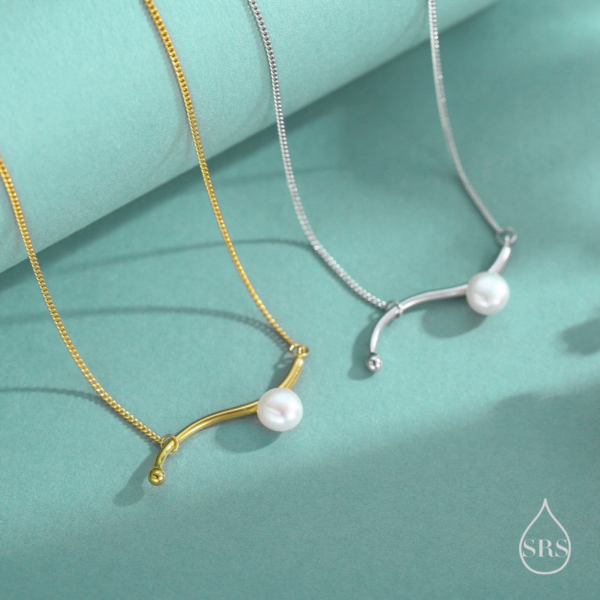 Freshwater Pearl Wave Charm Necklace