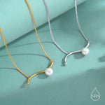 Freshwater Pearl Wave Charm Necklace