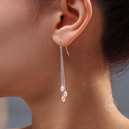 Genuine Freshwater Pearl Drop Earrings in Sterling Silver, Delicate Oval Pearl Cascade Dangle Earrings, Pearl Dangle Earring, Silver or Gold