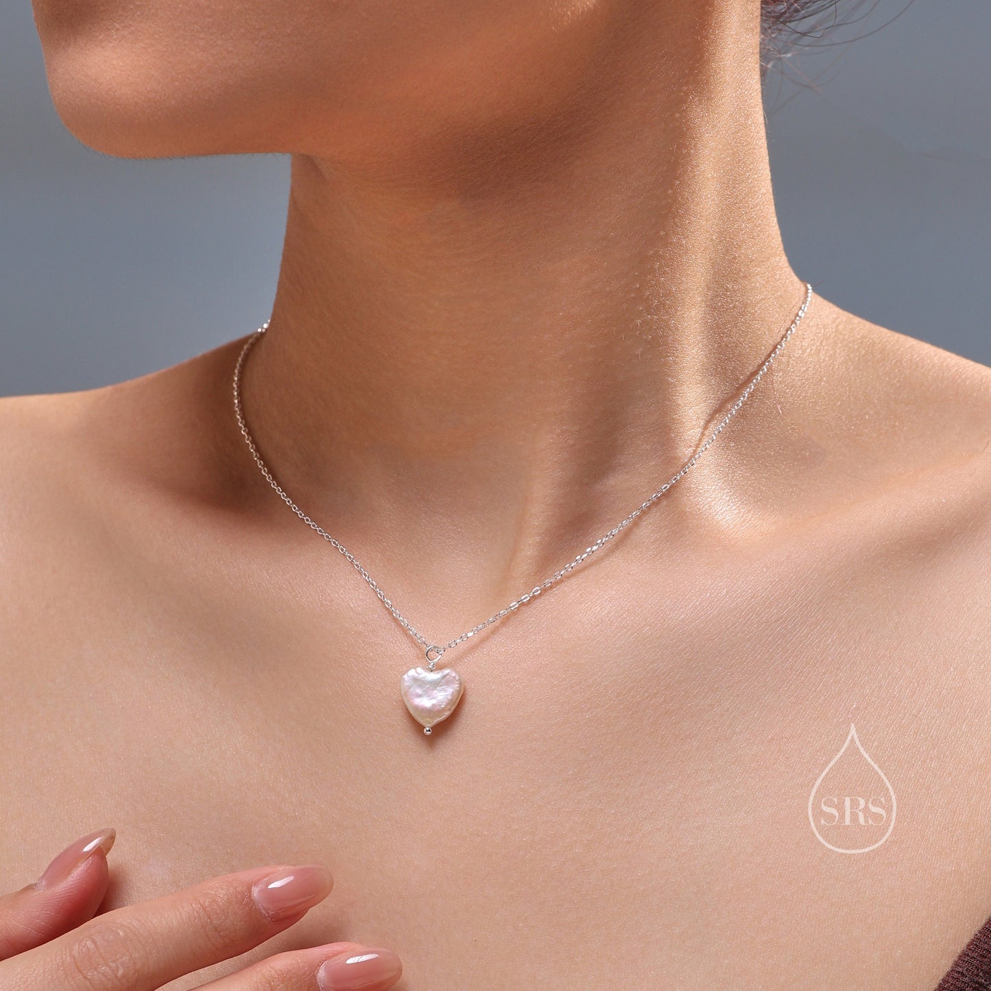 Genuine Heart Baroque Pearl Pendant Necklace in Sterling Silver, Delicate Keshi Pearl Star Necklace, Heart Pearl Necklace