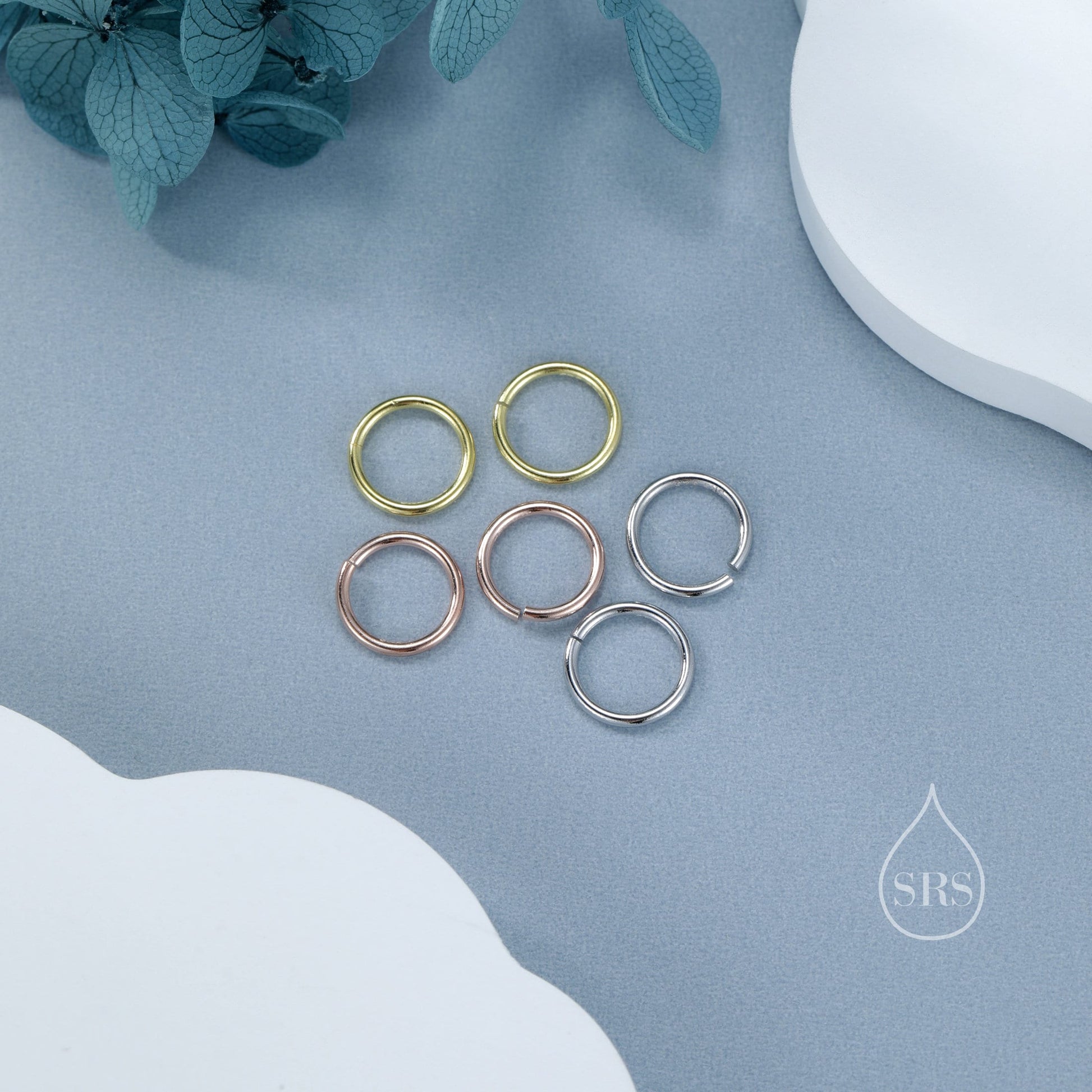 Most Minimalist 8mm Inner Diameter Open Hoops, 0.9mm Thick, Silver Gold or Rose Gold, Open Hoops