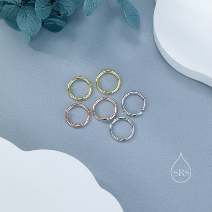 Most Minimalist 8mm Inner Diameter Open Hoops, 0.9mm Thick, Silver Gold or Rose Gold, Open Hoops