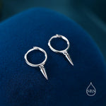 Sterling Silver Tiny Spike Huggie Hoops, Silver or Gold, Small Dangle Cone Spike Hoop Earrings, Geometric Minimalist Earrings